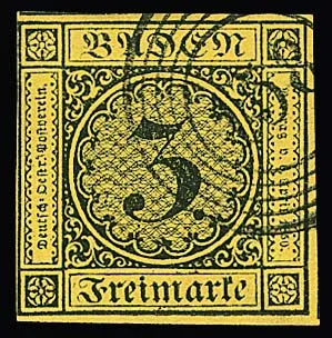 "158" (Wiesenbach) jasný na nádherném kusu 3 Kr. černo/žlutá