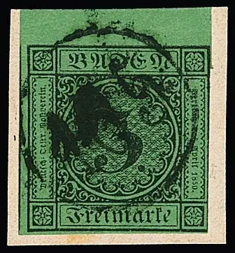 "165" (Rittersbach) auf Briefstück mit Oberrandstück 3 Kr. schw./grün