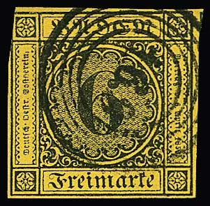 "169" (Werbach) clear on 6 Kr. black/yellow (slightly cut at top left)