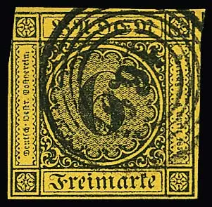 "169" (Werbach) klar auf 6 Kr. schw./gelb (links oben etwas angeschnitten)