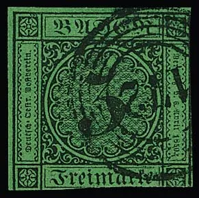 "172" (Weiterdingen) très clair sur 3 Kr. noir/vert (coupé en bas)