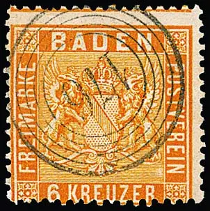 "176" (Bronnbach) sehr klar und zentrisch auf normal gez. Prachtstück 6 Kr. orange