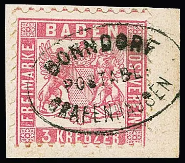 "Bonndorf-Birkendorf" in blau (min. getönt), sowie "Bonndorf-Grafenhausen" in schwarz, auf zwei Briefstücken 3 Kr.