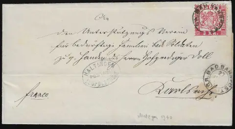 "Haltingen-Leopoldshöhe" nebst Bahnpost-K2 auf Brief 3 Kr., ex Metzer, sowie auf Drucksache 1 Kr. grün