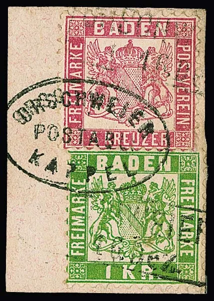 "Orschweier-Kappel", nebst zartem Ra2, auf Briefstück mit Mischfrankatur 3 Kr. rosa und 1 Kr. grün
