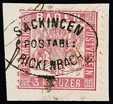 "Säckingen-Rickenbach" auf zwei Briefstücken 3 Kr. rosa, dazu Brief mit Postablage "Säckingen-Murg", NS "121" und K2 "Säckingen"