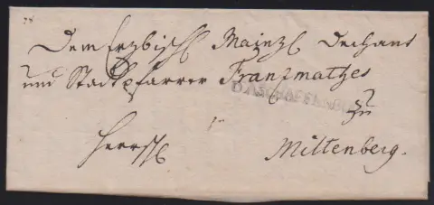 "Aschaffenburg", 1788, erster L1 "D' ASCHAFFENBURG" klar auf Brief