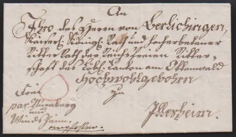 "Erlangen", 1799, L1 en écriture cursive "v. Erlang", ainsi que 1804 ms. "v. Erlang" en combinaison avec L1 "R.3.ERLANGEN", sur deux lettres