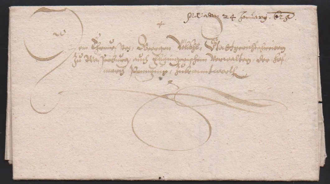 "Haag" (a.d.A.), 1625, dekorativní starý dopis s ozdobami a obsahem do Penzing