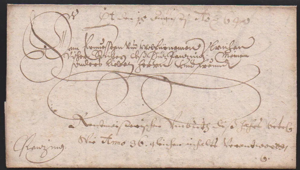 "Kling", 1640, dekorativní starý dopis s ozdobami a obsahem do Penzing