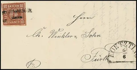 "Lahm", guter Postablage-L2 nebst HK "Koetzing" auf frischem Brief mit breitrandiger 6 Kr. braun 1861