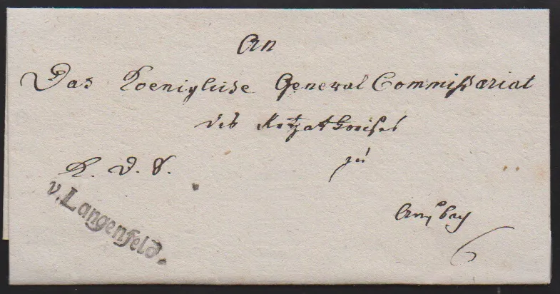 "Langenfeld", 1802, erster L1 "v. Langenfeld." in guter Verwendung vor 1805 auf Brief mit Inhalt, sowie auf weiterem Brief