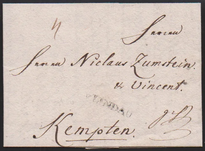 "Lindau", 1787-98, cztery listy z rękopiśmiennymi opłatami, plus list 1790 z pierwszym L1 "v. LINDAU", oraz list 1801 z drugim L1 "R.3. LINDAU"