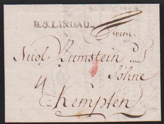 "Lindau", 1804, L1 "R.3.LINDAU" sur lettre intéressante réexpédiée de St. Gallen/Suisse, postée à Lindau pour économiser le port, vers Kempten