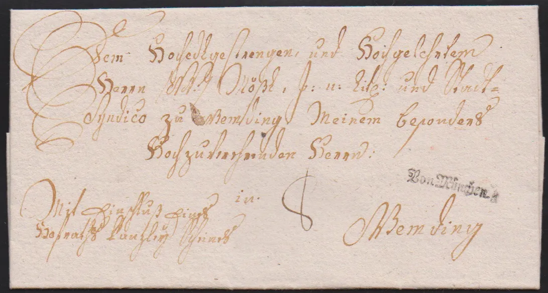 "München", 1790, L1 Fraktur "Von München" na cenném dopise "Mit Einschluss eines hofraths Canzley Scheines" do Wemdingu