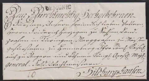 "München", 1795, L1 "DE MUNIC" auf Brief mit kpl. Inhalt und eigenhändiger Unterschrift von Karl Theodor, Herzog von Bayern, nach Hildburghausen, rs. großes…