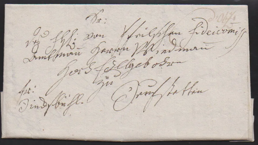 "Oberzenn", 1795, dopis se vzácným rkp. podáním "d 'Obz.", plus L1 "OBERZEEN. R.3" na dopise 1802