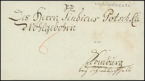 "Rothenburg ob der Tauber", 1785, handschriftliche Aufgabe "de Rothenburg", sowie 1796 der seltene erste L1 "von Rothenburg a.d.t." (Feuser 800,-), auf zwei…