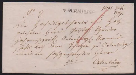 "Straubing", 1799, L1 "v. STRAUBING" auf datierbarem Brief