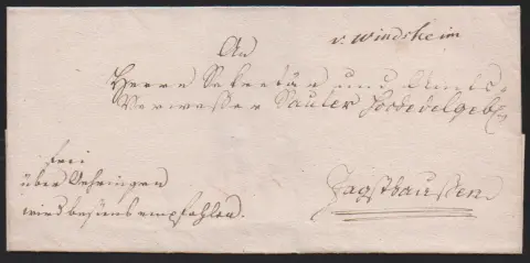 "Windsheim", (1790), Brief mit hs. Aufgabe "v. Windsheim", sowie der erste L1 "V. WINDSHEIM" auf Brief 1802