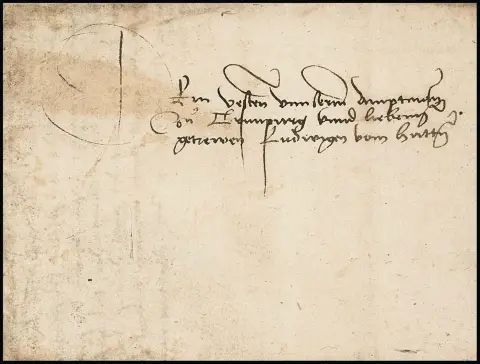 "Würzburg", 1513, sehr früher Brief "Lorentz von Gott gnaden Bischof zu Würtzpurg und hertzog zu Francken" an Ludwig von Hutten, typische leichte Altersspuren