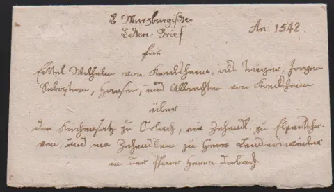 "Würzburg", 1542, vollständiger "Lehensbrief", Umschlag und Urkunde auf Schweinsleder, von Herzog Conrad von Franken für Eitel Wilhelm von Kreilsheim