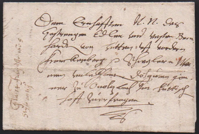 "Würzburg", 1608, early letter with content to Bernhard von Hutten in Frankenberg p. Schleyen