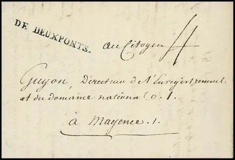 "Zweibrücken", 1796, gute Type des L1 "DE DEUXPONTS" sehr klar auf Brief nach Mainz, sowie kleinere erste Type auf Brief (1790) nach Ratzeburg mit Transit-L1…