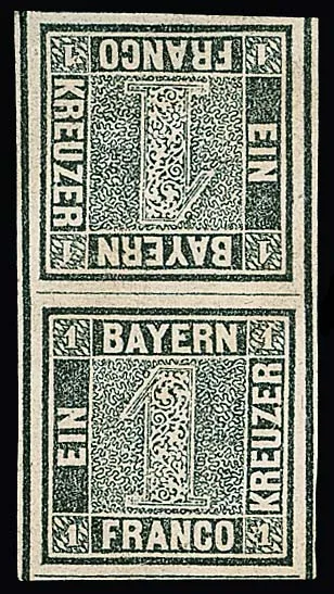 1 Kr. zwart, verticale tête-bêche paar als Sperati-vervalsing in type C, gesigneerd Sperati en foto-expertise Stegmüller