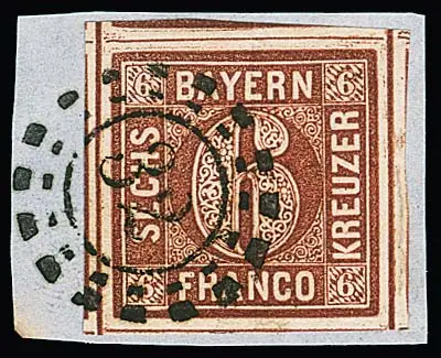 6 Kr. braun mit allen vier Schnittlinien und dreiseitig Nebenmarken (!) auf Luxusbriefstück mit oMR "32"