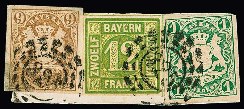 12 Kr. vert jaune en affranchissement mixte de même couleur avec armoiries 1 Kr. vert et 9 Kr. brun ocre sur pièce de lettre de cabinet avec oMR "325", signé Brettl, Pfenninger