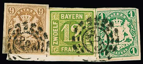 12 Kr. gelbgrün in farbgleicher Mischfrankatur mit Wappen 1 Kr. grün und 9 Kr. ockerbraun auf Kabinettbriefstück mit oMR "325", sign. Brettl, Pfenninger