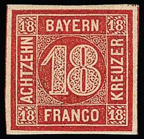 18 Kr. zinnoberrot, breitrandiges ungebrauchtes Kabinettstück mit Teilen der Originalgummierung. Ungebraucht eine seltene Marke, sign. Brettl mit Attest. Mi.…