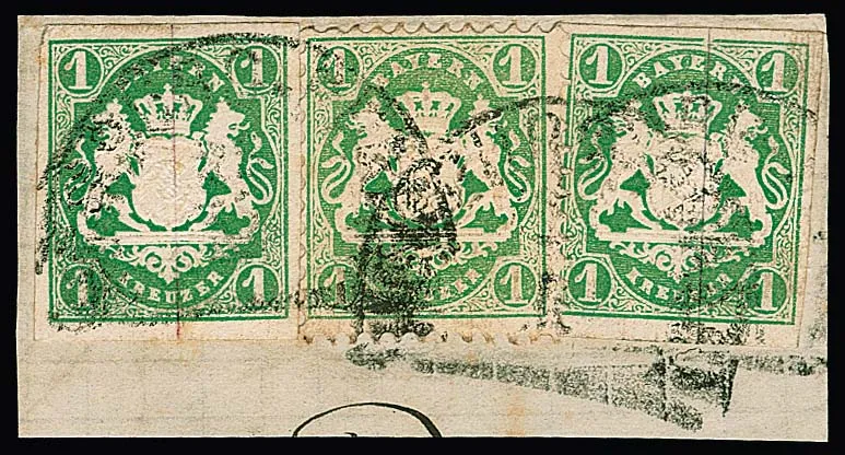 1 Kr. gelbgrün per zwei in wertgleicher Mischfrankatur mit gez. 1 Kr. bläulichgrün auf Prachtbriefstück mit HK von Homburg, sign. Brettl