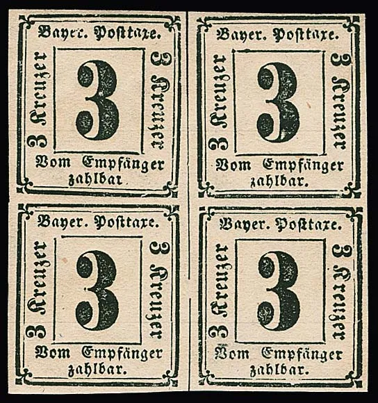 Postage due stamp 3 Kr. black, unused block of four (gum slightly brownish on reverse), Mi. 900,-