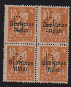 Postage freedom stamp 10 Pfg. in mint never hinged block of four, signed Helbig. Mi. 320,-