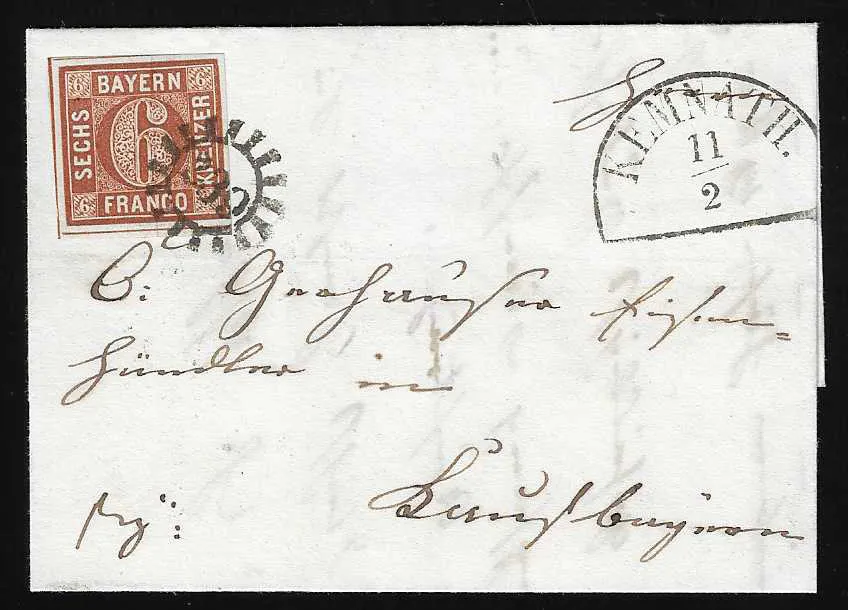 "154" a "239", gMR s HK "Kemnath" na dvou dopisech s plnomarginálními 3 Kr. modrá a 6 Kr. hnědá, 1855/58