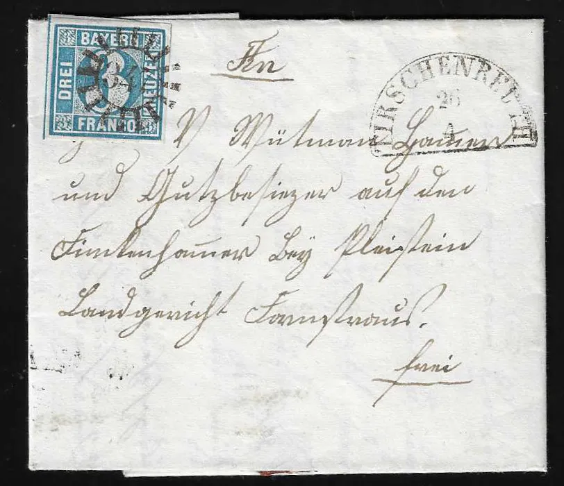 "347", každý gMR s HK "Tirschenreuth" na dvou kabinetních dopisech 3 Kr. modrá a 6 Kr. hnědá, 1854/55