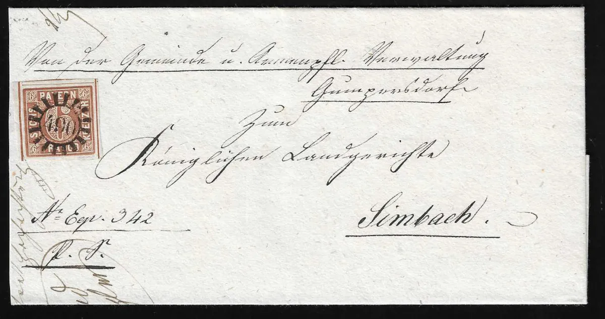 "490", gMR from Thann b. Egg, without further auxiliary postmark, on cabinet letter 6 Kr. brown (one letter flap missing, insignificant) from the margin, certificate Sem, Feuser 180,-