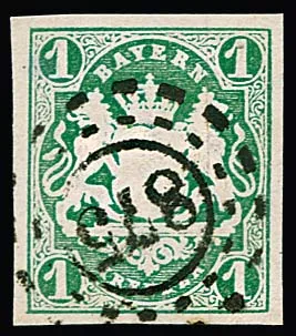 "875" (Kirchheim/Pfalz), oMR clear on choice copy 1 Kr. green, signed Brettl