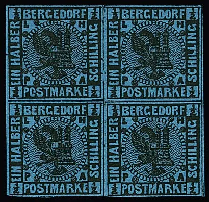 1/2 Sch. schw./hellblau im postfrischen Viererblock, Mi. 450,-
