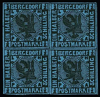 1/2 Sch. schw./hellblau im postfrischen Viererblock, Mi. 450,-