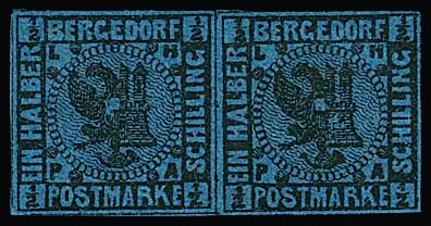 1/2 Sch. schw./dunkelblau, ungebrauchtes Kabinettpaar, Fotoexp. Mozek. Mi. 350,-