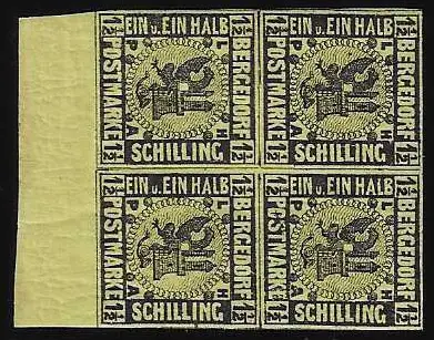 1 1/2 Sch. schw./gelb im postfrischen Unterrand-Viererblock, Mi. 240,-