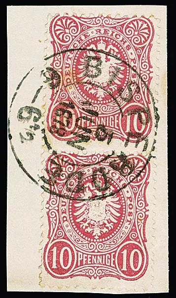 "Bisperode", cachet K2 réutilisé 1878 net sur fragment avec paire verticale 10 Pfge.