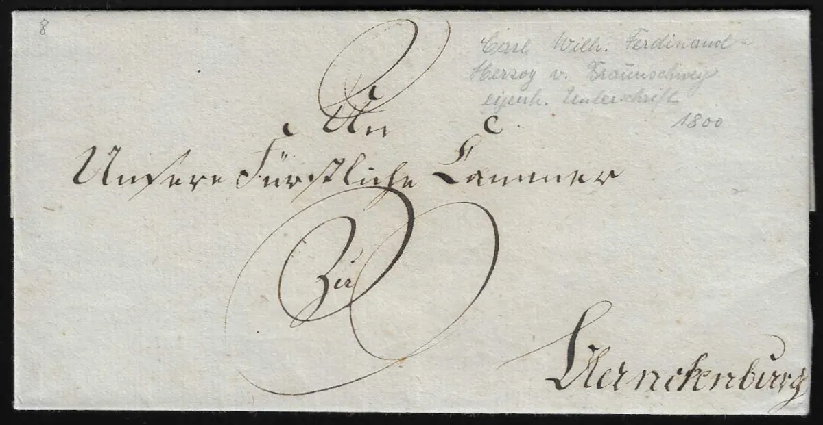 "Braunschweig", 1800, Brief mit innen eigenhändiger Unterschrift von Carl Wilh. Ferdinand, Herzog von Braunschweig