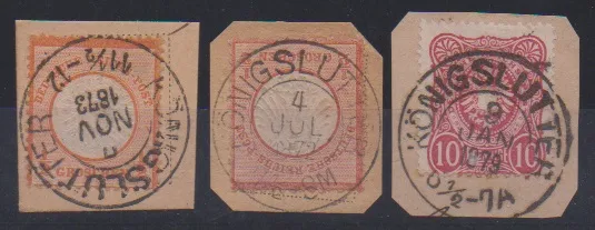 "Königslutter", nagezonden K2 op drie briefstukken, 1/2 Gr. klein en groot Brustschild resp. 10 Pfge., één fotocertificaat Sommer