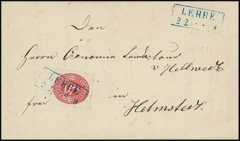 "Lehre", blauer Ra2 auf Prachtbrief Wappen 1 Gr. rosa