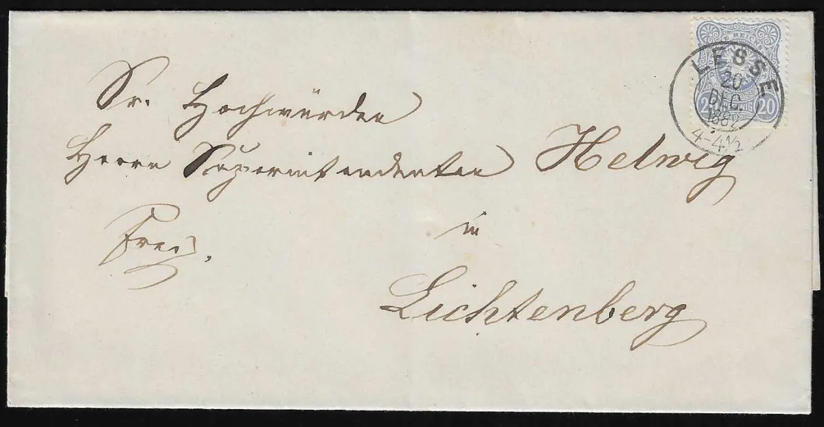 "Lesse", nachverw. K2 auf Brief 20 Pfg. 1878