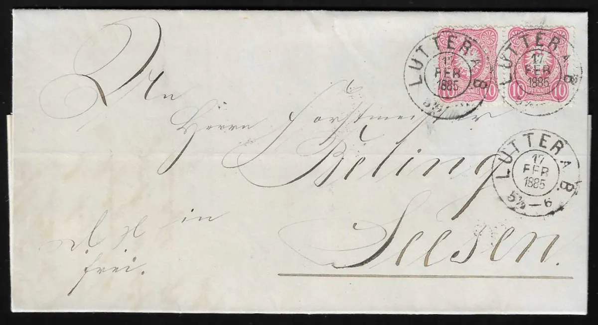 "Lutter a.B.", cachet K2 réutilisé sur lettre avec paire horizontale 10 pfg.